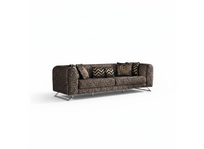 Elegantes braunes 4-Sitzer-Sofa aus Holz und Textil