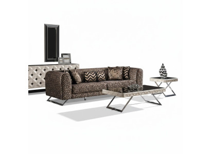 Elegantes braunes Holz-Textil 2-teiliges Wohnzimmermöbel-Set