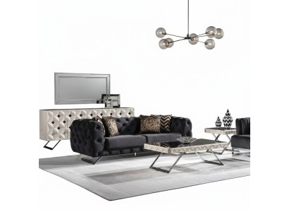 Schwarzes Holz-Textil-Metall 2-teiliges Wohnzimmer-Set mit Sofa