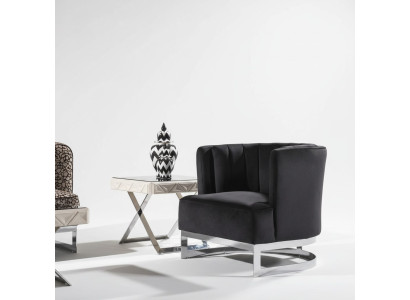 Moderner schwarzer Holz-Textil Sessel mit Metallrahmen