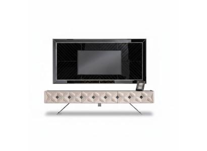 Elegantes Weißes Holz-Metall Wohnzimmer Set mit TV-Schrank und Panel