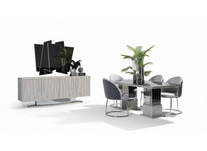 Elegantes weißes Esszimmer Set aus Holz mit Spiegel und Sideboard