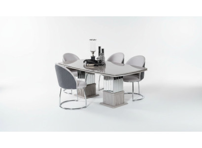 Elegantes weißes Esstisch- und Stuhl-Set aus Holz und Metall