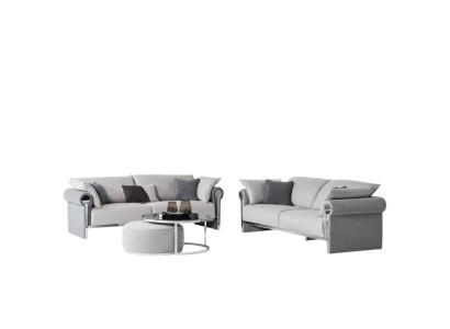 Grau Textil-Holz 4-Sitzer Sofa mit Metall-Couchtisch Modernes