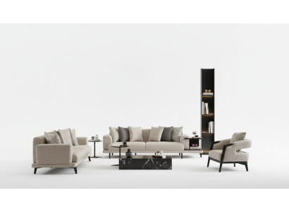 Elegantes Wohnzimmer Set aus Holz und Textil in Beige
