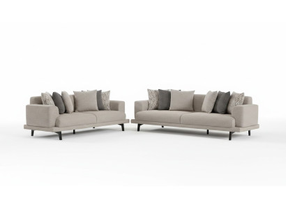 Moderne beige Holz-Textil 3-Sitzer Sofas im Doppelset