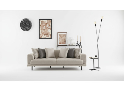 Elegantes beiges 3-Sitzer-Sofa aus Holz mit modernem Design