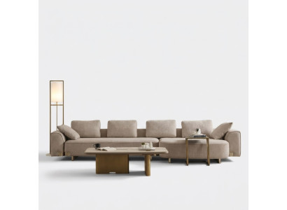 Ecksofa Beige Holz/Textil modern stilvoll