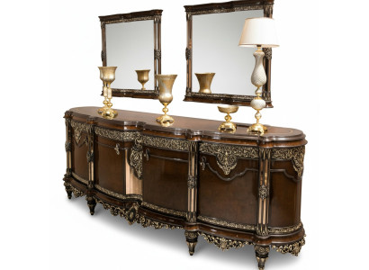 Elegantes braunes Holz- und Glasessezimmer Set mit Sideboard