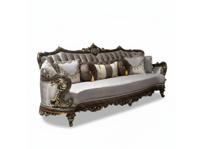 Elegantes graues 3-Sitzer Sofa aus Textil und Holz