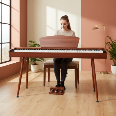 Digital piano made of red cherry wood at 135 cm