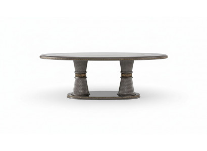 Elegantes Silbernes Esszimmer Set aus Holz mit Vitrine und Stühlen