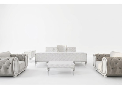 Elegantes Arbeitszimmer-Set mit weißen Holz-Textil Möbeln