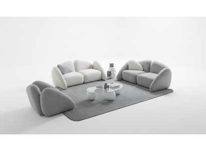 Moderner grauer Wohnzimmer Set aus Textil und Holz