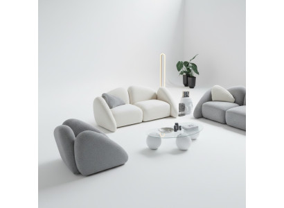 Modernes Wohnzimmer Set aus Textil in Weiß