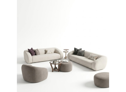Moderner Wohnzimmer-Set 3+3+1-Sitzer Sofagarnitur mit Hocker