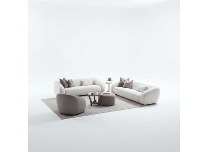 Moderner weißer Wohnzimmer Set mit 3-Sitzer Sofas, Couchtisch