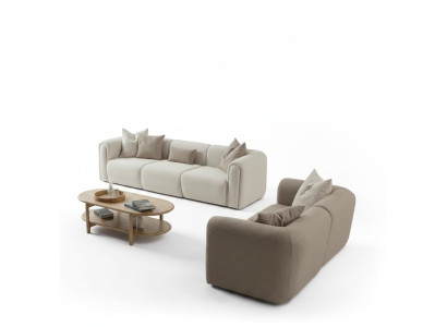 Elegantes beige Wohnzimmer Set aus Textil und Holz