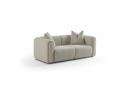 Elegantes beiges 3-Sitzer Sofa aus Textil mit Holzrahmen