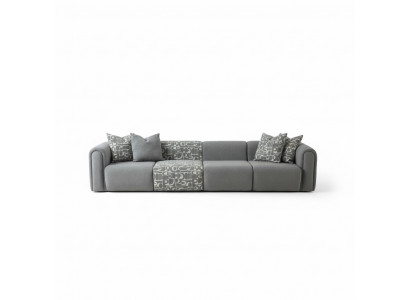 Elegantes graues Stoffsofa mit Holzrahmen für modernes Wohnzimmer