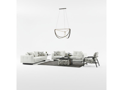 Weißes Wohnzimmer Set mit Sofa und Sessel aus Holz modern und elegant