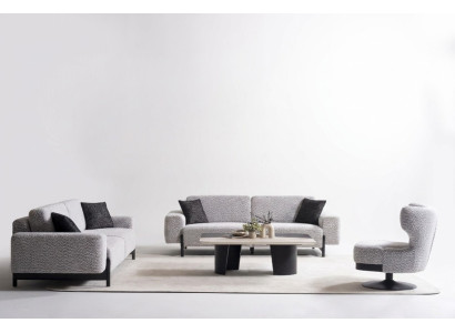 Grau Holz- und Metallsofa-Set mit Couchtisch für modernes Wohnzimmer