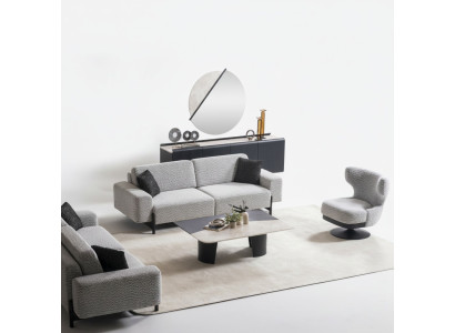 Moderner grauer Wohnzimmer Set aus Holz und Textil