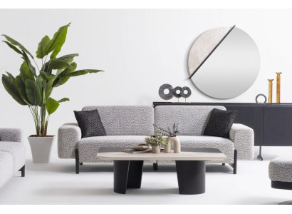 Graues Wohnzimmer Set aus Textil und Holz, modernes Design