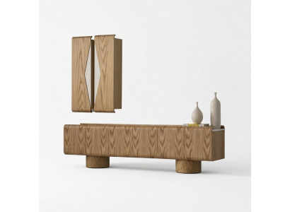 Holz TV-Schrank und Wandschrank Set in Braun modern elegant