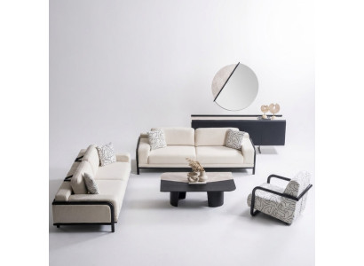 Elegantes 6-teiliges Wohnzimmer Set aus Holz in Beige mit modernem
