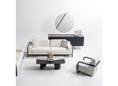 Beige Wohnzimmer Set aus Textil modern, 3-Sitzer Sofa und Sessel
