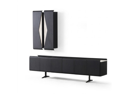 Schwarzes Wohnzimmer Set mit Wandschrank und TV-Lowboard aus Holz