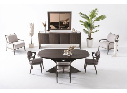 Elegantes braunes Esstisch- und Stuhl-Set aus Holz