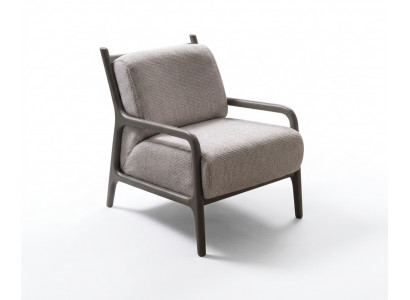 Moderner grauer Sessel aus Textil mit Holzrahmen