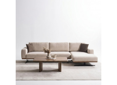 Elegantes beiges L-Form Ecksofa aus Textil für modernes Wohnzimmer