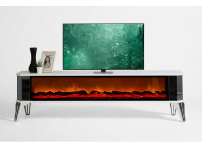 Weißer TV-Schrank mit Elektrokamin und stilvoller LED-Beleuchtung