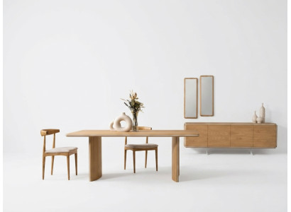 Elegantes braunes Esstisch-Set aus Holz mit 6 Stühlen Sideboard