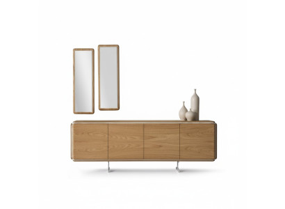 Elegantes braunes Holz-Set mit Sideboard und Spiegel für Esszimmer