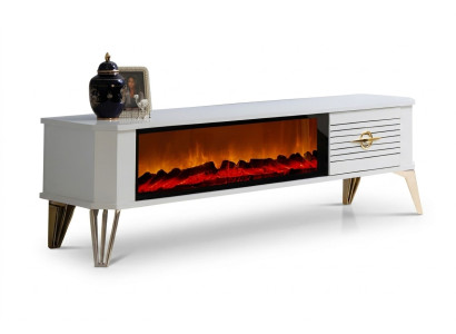 Edler TV-Schrank in strahlendem Weiß mit eleganten Akzenten in Gold