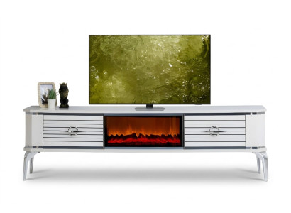 Multifunktionaler TV-Schrank mit Kamin und zwei Schubladen mit Metallgriffen