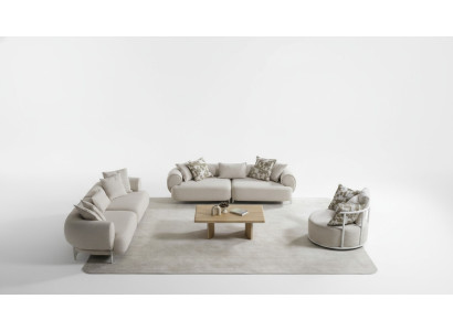 Moderner Beigefarbener Wohnzimmer Set aus Textil und Holz
