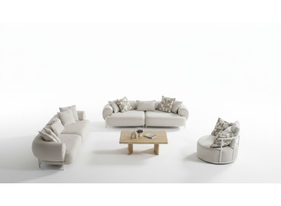 Moderner Wohnzimmer Set aus Holz und Textil in Beige