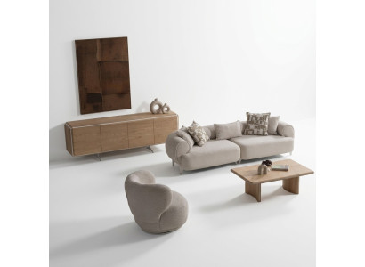 Beige Textil Wohnzimmer Set mit Holzrahmen modern und elegant