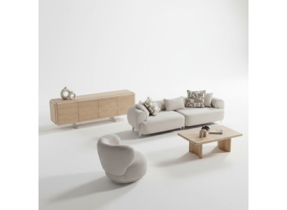 Moderner Beigefarbener Wohnzimmer Set aus Holz und Textil