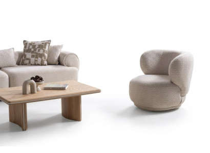Modernes Wohnzimmer Set aus Holz und Textil in Beige
