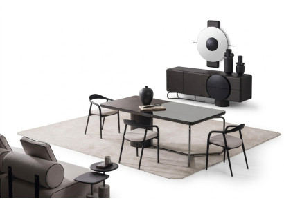 Schwarzes Esszimmer Set aus Holz mit 6 Stühlen, Sideboard und Spiegel