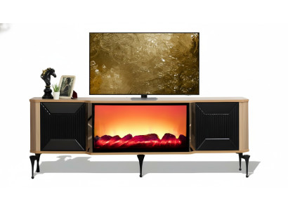 Moderner TV-Kaminunterschrank mit Push-Open-Türen und LED-Beleuchtung
