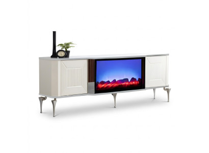 Stylischer TV-Lowboard mit Elektrokamin, Bluetooth-Sound und Fernbedienung