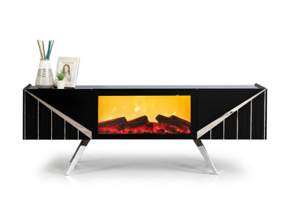 Designer TV-Möbel mit lackiertem MDF-Korpus, intarsiert mit Metalldetails