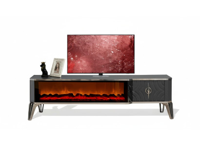 Perfekte TV-Schrank mit LED Kamineffekt, Metallgriff und stabiler Schublade